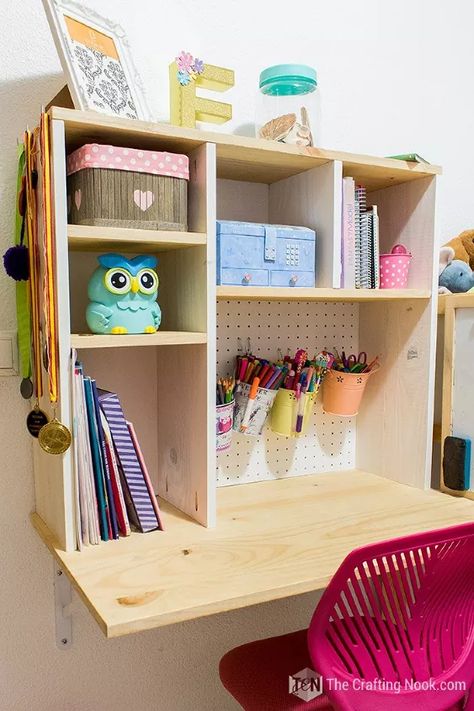 DIY Floating Desk for Kids | Hometalk Floating Desk Ideas, Small Kids Desk, Homemade Desk, Diy Kids Desk, Diy Floating Desk, Desk For Kids, Desk For Small Spaces, Crafting Nook, Girl Desk