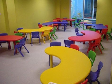 Home Daycare Rooms, Daycare Room Design, Kindergarten Tables, Daycare Rooms, Kindergarten Interior, Preschool Furniture, Preschool Designs, Classroom Interior, Preschool Decor