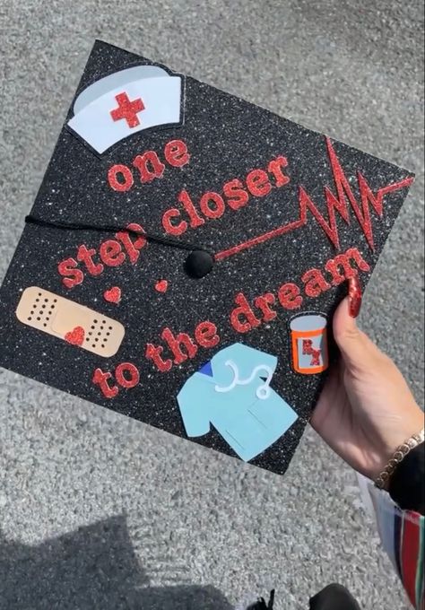 Nursing High School Graduation Cap, Graduation Cap Designs Kinesiology, Graduation Nursing Cap Designs, Next Stop Nursing School Graduation Cap, Cna Cap Ideas, Cap Ideas For Graduation Nursing, Cap Decoration Graduation Nurse, High School Graduation Cap Designs Nursing, Future Nurse Graduation Cap High School