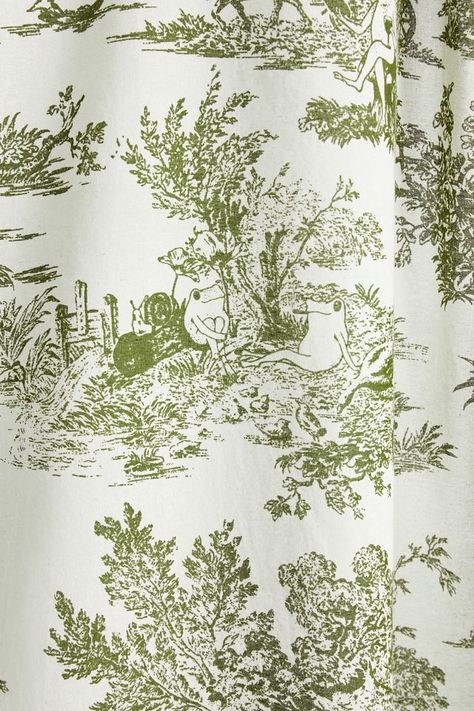 Toile Shower Curtain, Cottage Showers, Frog Bathroom, Urban Outfitters Curtains, Industrial Showers, Vintage Shower Curtain, Green Bathroom Decor, Cute Shower Curtains, Green Shower Curtains