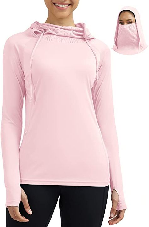 Uv Protection Clothing, Form Fitting Tops, Uv Shirt, White Clothing, Sun Shirt, Hiking Shirts, Hiking Women, Active Hoodie, Face Cover