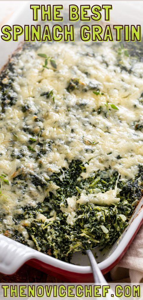 Spinach Gratin is a wonderful creamy, and cheesy, side dish that looks and tastes fancy, but is easy to make and can be prepped ahead! Filled with robust gruyere cheese and a pinch of nutmeg, this recipe takes this classic steakhouse side dish to the next level! Cheesy Italian Spinach Bake 12 Tomatoes, Canned Spinach Recipes Side Dishes, Recipes With Gruyere Cheese, Fresh Spinach Recipes Easy, Spinach And Artichoke Recipes, Spinach Side Dish Recipes, Canned Spinach Recipes, Gruyere Recipes, Spinach Au Gratin