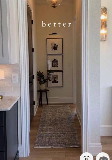 Hallway No Windows Ideas, Aesthetic Entrance Hall, Hallway With No Windows, Front Door Straight Into Living Room, Narrow Entry Hallway Ideas, Pictures In Hallway Ideas, Empty Hallway Ideas, Entry Hallway Decor, Base Housing Decor