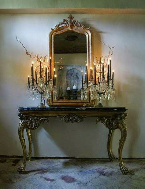 www.eyefordesignlfd.blogspot.com: Decorating With French Crystal Candelabras Prom Planning, Dinner Setting, Crystal Candelabra, Haunted Dollhouse, Antique Candles, Dark Home, Candle Sticks, Deco Boheme, Plywood Furniture