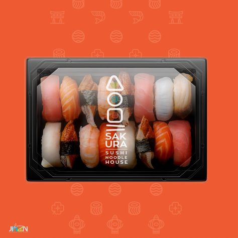 Sushi Package Design, Sushi Delivery Packaging, Sushi Box Packaging, Sushi Packaging Design, Sushi Business, Sakura Logo, Sushi Packaging, Sushi Cafe, Japanese Food Packaging