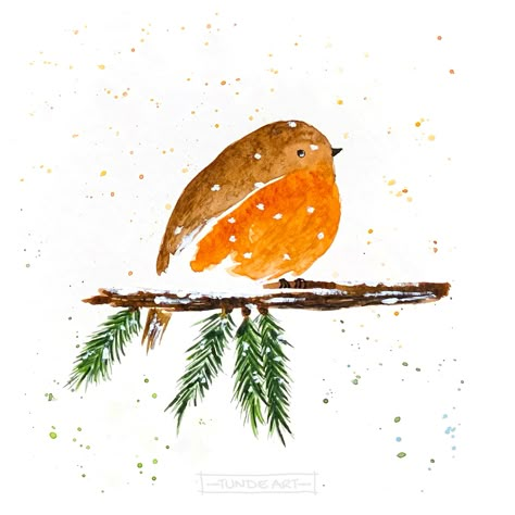 robin illustration bird for christmas Watercolour Winter, Christmas Cards Drawing, Watercolour Bird, Christmas Card Illustration, Ink And Watercolour, Watercolor Christmas Tree, Christmas Collage, Watercolor Christmas Cards, Winter Bird