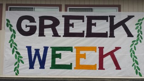 AGHS Greek Week poster Greek Week Banner, Greek Week Theme, Greek Week, Leadership Activities, Banner Ideas, Student Council, End Of School, Arizona Logo, Greek Gods