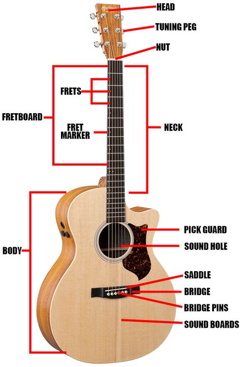 Acoustic Guitar Diagram Parts Of Guitar, Guitar Diagram, Acoustic Guitar Design, Music Guitar Tattoo, Chord Shapes Guitar, Music Related Tattoos, Acoustic Guitar Scales, Guitar Modes, Acoustic Guitar Tattoo