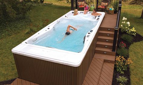 Large Backyard Ideas Swim Spa Prices, Indoor Swim Spa, Swim Spa Deck, Swim Spa Landscaping, Spa Landscaping, Backyard Spa, Affordable Backyard Ideas, Large Backyard Landscaping, Cheap Landscaping Ideas