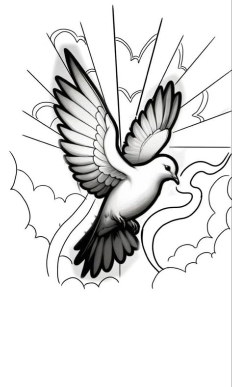 Dove Drawing, Animal Design Tattoo, Bird Tattoo Men, Dove Tattoo Design, American Traditional Tattoo Ideas, Dove Tattoo, Traditional Tattoo Ideas, Christian Graphics, Bird Stencil