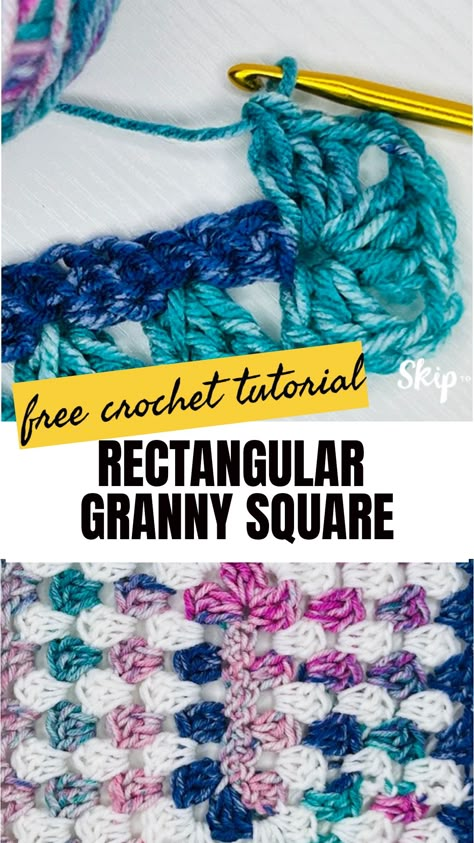 Looking for a fun and easy crochet project? Check out this free crochet tutorial for a Rectangular Granny Square! This pattern is perfect for beginners and experienced crocheters alike. Create beautiful rectangle granny squares to use in blankets, scarves, or even as wall decor. Download the free pattern to get started on your next project today! Continuous Granny Square Crochet Pattern, Rectangle Granny Square Blanket Free Pattern, C2c Granny Square Crochet Pattern Free, Crochet Granny Rectangle Blanket, Rectangular Crochet Pattern, Granny Rectangle Crochet Pattern, Rectangular Granny Square Blanket, Rectangular Granny Square Free Pattern, Big Granny Square Pattern Free