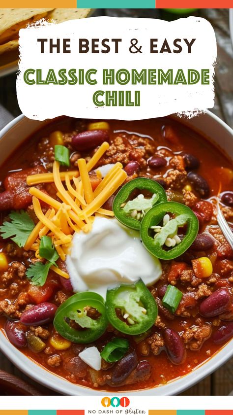 Classic Homemade Chili Chili Recipe On Stovetop, Recipes For Chili Homemade, Chilli Stovetop Recipe, Easy Beef Chili Recipe Stovetop, Classic Chili Recipe Stovetop, Chili Ingredients List, Stovetop Chili Recipe Ground Beef, Easy Stove Top Chili, Chilli With Corn