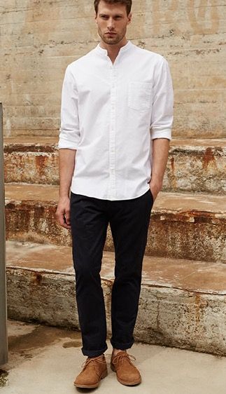 Grandad Collar Shirt Men Outfit, Shirt Men Outfit, Grandad Collar Shirt, Men's Fashion Tips, Collar Shirt Men, Dress Code Wedding, Men's Outfits, Style Advice, Man Fashion