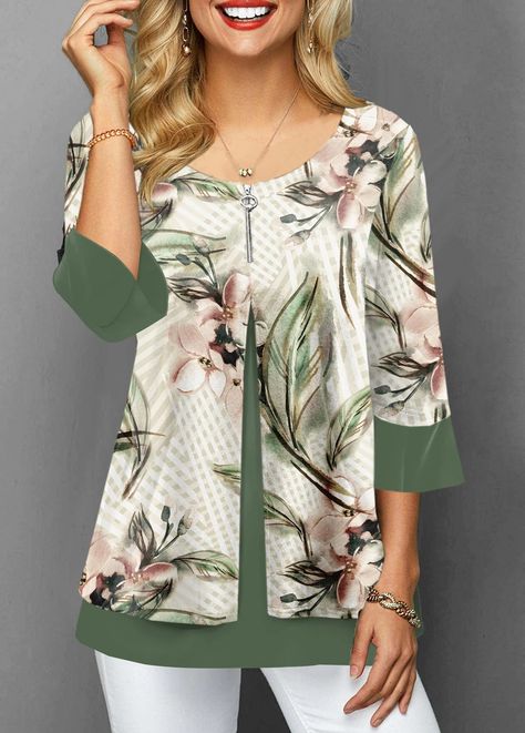 Printed Tops For Women, Long Tops For Women, Three Quarter Sleeve Blouses, Maxi Design, Stylish Tops For Women, Trendy Tops For Women, Fashion Tops Blouse, Casual Tunics, Trendy Fashion Tops