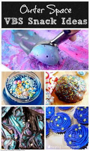 Galactic Starveyors VBS snack ideas | Outer space themed snack ideas - they're truly out of this world! Space Snack Ideas, Outer Space Vbs, Vbs Snack Ideas, Bible School Snacks, Space Party Food, Galactic Starveyors Vbs 2017, Space Snacks, Space Vbs, Astronomy Club