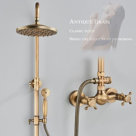 Victorian Bathroom Vintage, Antique Brass Bathroom, Brass Shower Head, Faucet Kitchen, Wall Mounted Taps, Shower Panel, Master Shower, Shower Fittings, Brass Shower