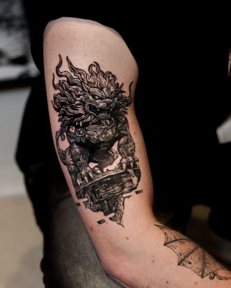 — CHINESE GUARDIAN LION — Also known as The Chinese Foo Dogs are powerful stone statues that symbolize protection, strength, and prosperity 🙌 (Some Healed some Fresh) Let me know what you think! 🙏 Email for booking Inkbyted@gmail.com #tattoo#foodogstatue#chineseguardianlion#tattooart Chinese Guardian Lion, Guardian Lion, Foo Dogs, Stone Statues, Foo Dog, Lion Tattoo, What You Think, You Think, Lion