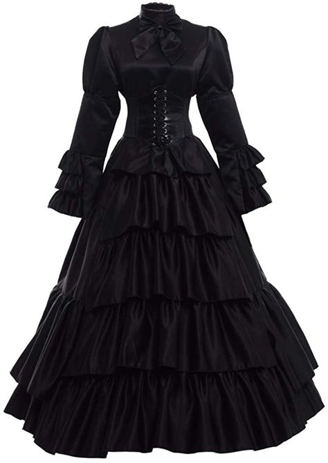 Amazon.com: GRACEART Women Victorian Rococo Dress Renaissance Costumes (Dress & Hoop Skirt): Clothing Pioneer Woman Dress, Gothic Ball Gown, Black Victorian Dress, Hoop Dress, Rococo Dress, Gothic Mode, Victorian Dresses, Victorian Costume, Hoop Skirt