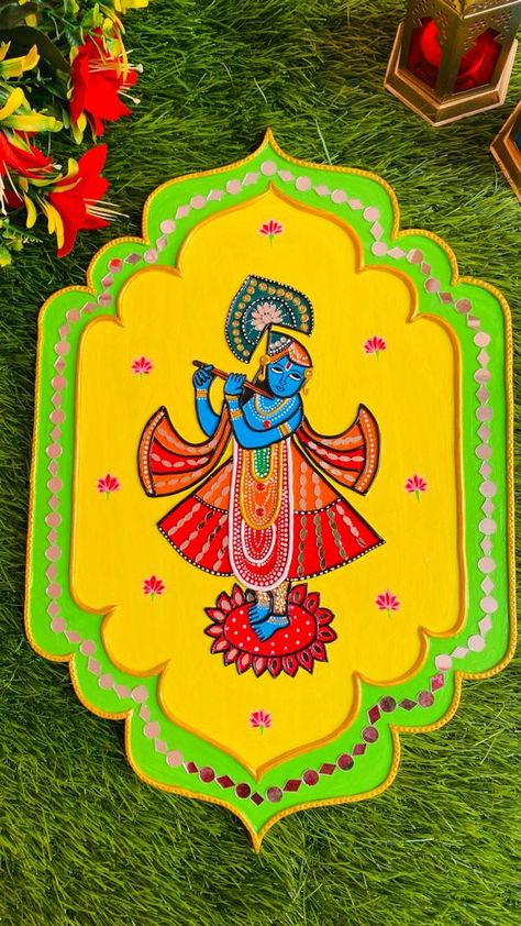 set of 3 lippentart shrinathji and kamdhenu cow wall decor.  #lippenart #shrinathji #pichhwaipainting #pichhwaiart #handpickedcollection  #mirrorwork #kamdhenucow   DM for Details......😇 Lippan Art Pichwai Cow, Shreenathji Painting Sketch, Kamdhenu Cow Painting, Shreenathji Painting, Kamdhenu Cow, Cow Wall Decor, Arty Ideas, Painted Clothing, Lippan Art