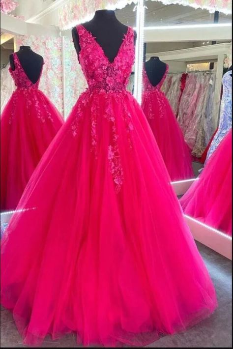 Lavender Prom Dress Long, Hot Pink Prom, Hot Pink Prom Dress, Lace Long Prom Dress, 2 Piece Prom Dress, Tulle Prom Dresses, Pink Ball Gown, Prom Dress Ideas, Pink Formal Dresses