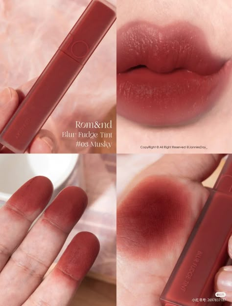 Romand Blur Fudge Tint, Pretty Lipstick Colors, Korean Lip Tint, Makeup Accesories, Ulzzang Makeup, Lip Makeup Tutorial, Fancy Makeup, Makeup To Buy, Makeup Items