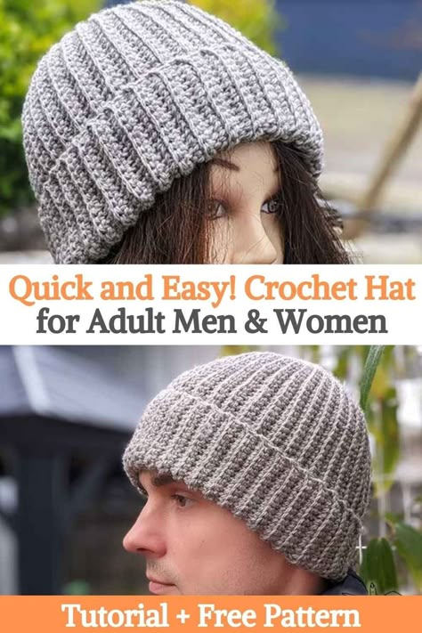 Quick and Easy! Crochet Hat for Adult Men & Women, #bag #fashion #bags #handmade #style #handbag #slingbag Crochet Mens Winter Hat, Crochet Beanie Wool Ease, Free Mens Crochet Hat Pattern, Men’s Winter Hats Crochet, Free Crochet Patterns For Adult Hats, Crochet Mens Hat Free, Men's Crochet Hat Pattern, Crochet Hats Free Pattern For Men, Crochet Men's Hats Free Pattern