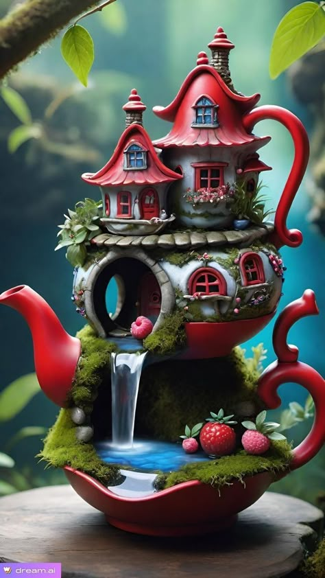 Fairy Garden Mushrooms, Tea Pots Art, Clay Fairy House, Piñata Ideas, Natural Fence, Novelty Teapots, Magic House, Teapots Unique, Happy Navratri Images