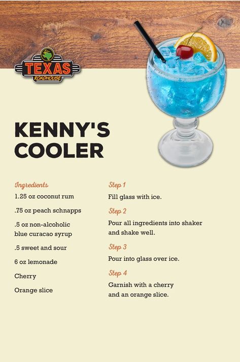 Texas Roadhouse Menu, Bartender Drinks Recipes, Bartender Drinks, Alcholic Drinks, Cocktail Drinks Alcoholic, Mixed Drinks Alcohol, Yummy Alcoholic Drinks, Liquor Drinks, Texas Roadhouse