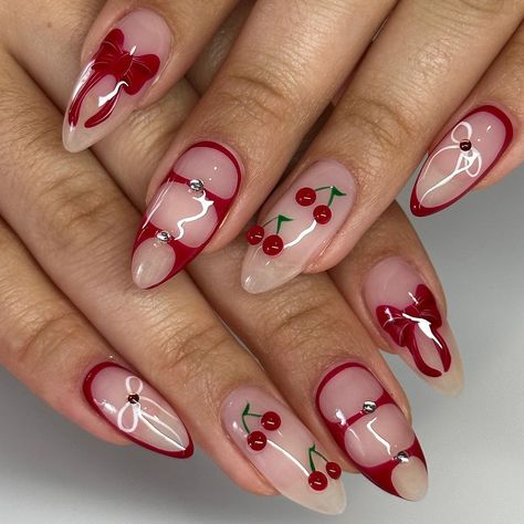 Miami Nail Artist🎀 (@nailsby_joana) • Instagram photos and videos Bright Gel Nails, Cherry Nail Art, Birthday Nail Designs, Kawaii Nail Art, 3d Flower Nails, Cherry Nails, Red Nail Designs, Strawberry Lemonade, Birthday Nails