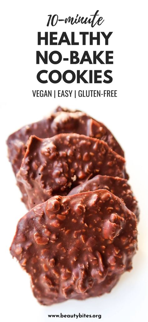 Healthy No-Bake Chocolate Cookies - Beauty Bites Healthy No Bake Cookies, Healthy Chocolate Cookies, Clean Eating Dessert Recipes, Healthy Chocolate Desserts, Clean Dessert, Healthy Sweet Snacks, Clean Eating Desserts, Cookies Vegan, Chocolate And Peanut Butter