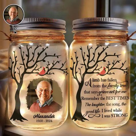 Family is not an important thing. It's everything.

Honor cherished memories with the Custom Photo Memorial A Limb Has Fallen From The Family Tree - Personalized Mason Jar Light. This heartfelt gift serves as a meaningful reminder for Grandparents, Grandpa, Grandma, Family, Parents, Father, Mother, Sibling, Sister, Brother, Kid, Daughter, Son, and Besties on Mother’s Day, Father’s Day, Thanksgiving, Christmas, birthdays, and anniversaries.


Utilize this elegant mason jar light to create a comfo Memory Cricut Ideas, Memorial Gifts Diy, Memorial Crafts For Loved Ones, Diy Memorial Gifts, Memory Jar Ideas, Memorial Gift Diy, Merry Christmas In Heaven, Christmas Jar Gifts, In Loving Memory Gifts