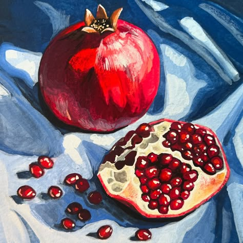 * SOLD * It’s that time of year!!!! Daily Painting Just posted in my online store (KateBirchArt.com) Link in bio! Gouache on paper Paper size 6x6 inches with small white border $125 *** please note for international orders a customs tax may be required upon delivery *** #gouachepainting #stilllifepainting #artistsoninstagram #painteveryday #gouacheart #gouache #dailypainting #dailyart #utahartist #makearteveryday #gouacheartist #art #painting #illustration #illustrationartist #artofins... Pomegranate Painting Easy, Pomegranate Painting Acrylics, Painted Pomegranate, Pomegranates Art, Painting Pomegranate, Pomegranate Aesthetic, Pomegranate Painting, Gouache Painting Ideas, Art Homework