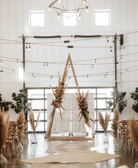 Boho Wedding Chapel Decor, Simple Boho Arch Floral, Triangle Boho Arch, Boho Pampas Grass Wedding Arch Arrangement, Triangle Arch Flowers Boho, Beige Wedding Theme, Beige Wedding, Boho Chic Wedding, Wedding Theme Colors