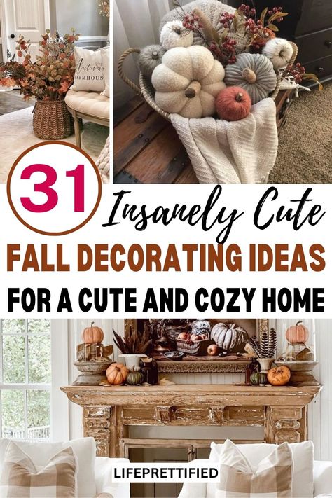 31 Fall decor ideas for the home! Including fall decor diy, fall decorations, fall decorations indoor, fall decorating ideas 2024, living room fall decor, fall fireplace decor mantles, fall house decor, fall decorating ideas for the home, and fall mantel decorating ideas! Fall Living Room Decor 2024, Falldecor Decorating Ideas Living Room, Farmhouse Fall Mantle Decor, Farmhouse Fall Decor Ideas For The Home, Fall Hearth Decor Ideas, Fall Home Decor Living Room, Corner Fireplace Fall Decor, Harvest Fireplace Decor, Cottage Fall Decor