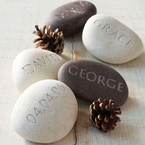 50 Fab Wedding Favours | Bespoke-Bride: Wedding Blog Rock Engraving, Garden Memorial, Engraved Stone, New Baby Flowers, Engraving Ideas, Healing Garden, The Family Stone, Laser Ideas, Eco Wedding