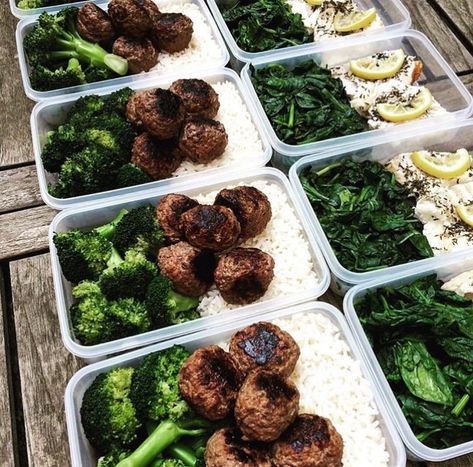 Lunch Meatballs, Lemon Spinach, Rice Broccoli, Fitness Meal Prep, Clean Meal Prep, Prep Lunch, Tiffin Box, Best Meal Prep, Rice Recipes For Dinner