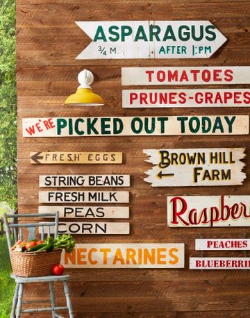 a collection of vintage farmstand produce signs Farm Stand Signs, Farm Stand Sign, Produce Signs, College Pennants, Antique Appraisal, Marching Band Uniforms, Band Uniforms, Varsity Letterman Jackets, Cheerleading Uniforms