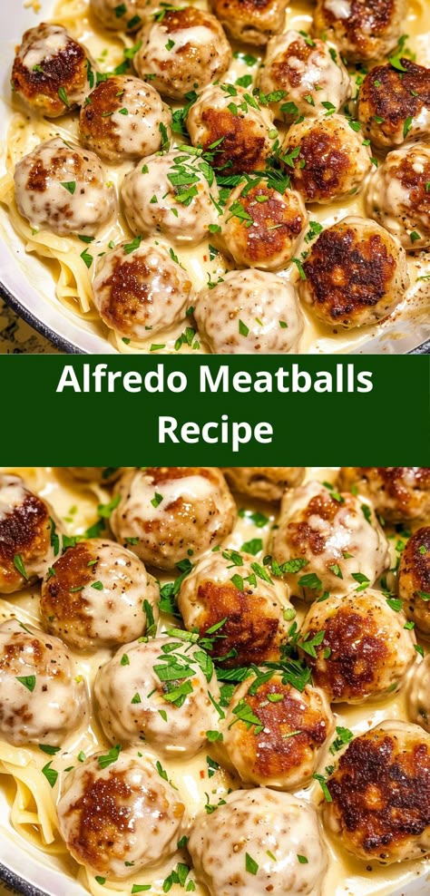 Tasty Alfredo meatballs, ideal for pasta lovers. Recipes Using Meatballs, Alfredo Meatballs, Harvest Meals, Meatball Dinner, Tender Meatballs, Pasta Recipes Alfredo, Meatball Recipes Easy, Pasta Dinners, Meatballs Recipe