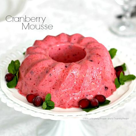 Holiday Cranberry Mousse Cranberry Mousse Recipe, Cranberry Mousse, Cranberry Jello Salad, Cranberry Salad Recipes, Veggie Salads, Congealed Salad, Jello Mold Recipes, Gelatin Salad, Cranberry Jello