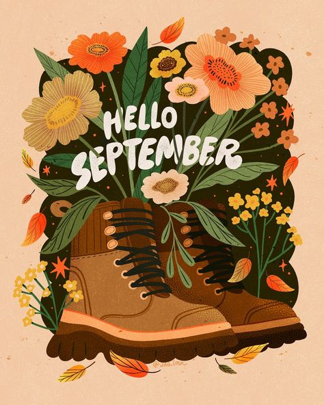 Nothing feels better than diving back into autumn color palettes 🥹 happy September friends! . . . #artistsoninstagram #illustrator #ladieswhodesign #womenwhodraw #illustration #womenofillustration #creativityfound #womenwhodraw #digitalart #digitaldrawing #procreateartist #illustrationartists #autumn #fallvibes #september #hikingboots Hello Autumn Illustration, Happy September, Hello September, Hello October, Autumn Illustration, Happy Hippie, Fall Color Palette, Illustration Artists, Hello Autumn