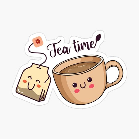 Coffee Is Always A Good Idea, Tea Cup Sticker, Tea Kettle Illustration, Tea Stickers Aesthetic, Tea Stickers Printable, Tea Cartoon, Tea Time Illustration, Coffee Cup Drawing, Tea Stickers