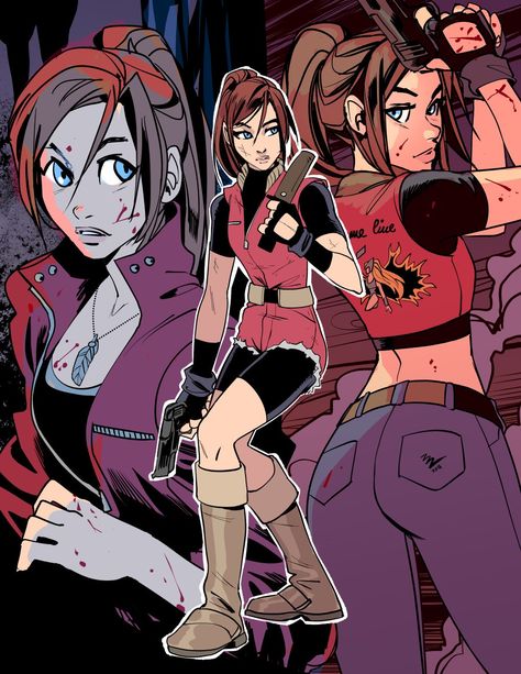 Resident Evil Anime, Resident Evil Girl, Claire Redfield, Resident Evil Collection, Resident Evil Game, Characters Inspiration Drawing, Cartoon Crossovers, Scary Art, Anime Poses Reference