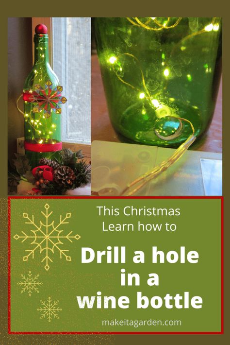 The easy way to drill a hole in a wine bottle | Make it a Garden Pretty Wine Bottles, Glass Bottle Craft, Christmas Lights Bottle, Wine Bottle Craft, Glassware Garden Art, Pretty Wine, Lavender Recipes, Art And Craft Shows, Mini Lights