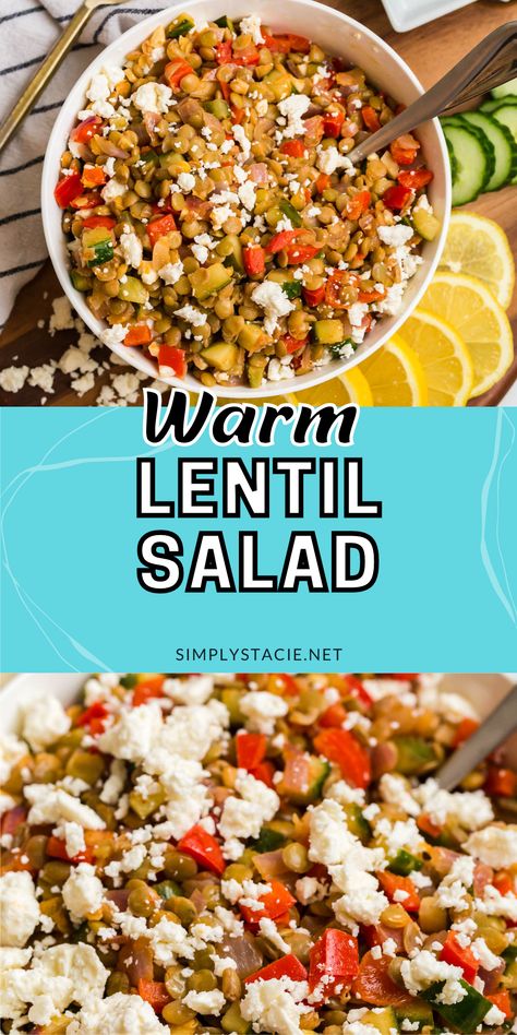 Two image collage of warm lentil salad showing a bowl of salad. Warm Lentil Salad Recipes, Moroccan Lentil, Lentil Recipes Easy, Hearty Salad Recipes, Orange Bread Recipe, Lentil Recipe, Health Lunch, Lentil Salad Recipes, French Green Lentils