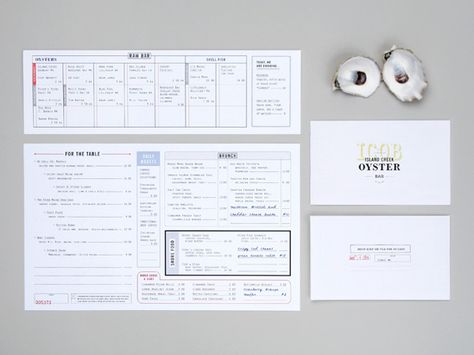 Island Creek Oyster Bar by Oat , via Behance Oyster Bar Menu, Small Plates Restaurant, Island Creek Oysters, Wood Menu, Oyster Roast, Oyster House, Menu Inspiration, Greek Restaurants, Raw Bars