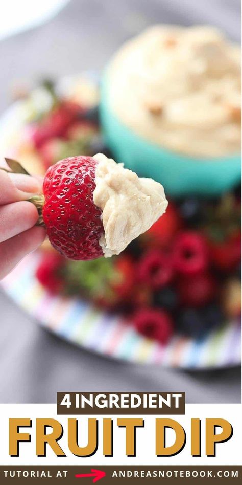 Looking for an easy dip recipe that's both indulgent and delightful? Try this creamy peanut butter cheesecake fruit dip! It's a 4 ingredient recipe (optional 5 ingredient recipe). Ideal for gatherings or an after school snack, this peanut butter dip pairs wonderfully with any fruit, crackers or chocolate. Its creamy texture and sweet flavor make it a hit at any event. Share the joy of this sweet dip recipe with friends and family! Easy Fruit Dip 2 Ingredients, Fruit Dip Recipe Easy, Peanut Butter Dip For Apples, Honey Fruit Dip, Simple Fruit Dip, Cheesecake Fruit Dip, Sweet Dips Recipes, Peanut Butter Fruit Dip, Fruit Crackers