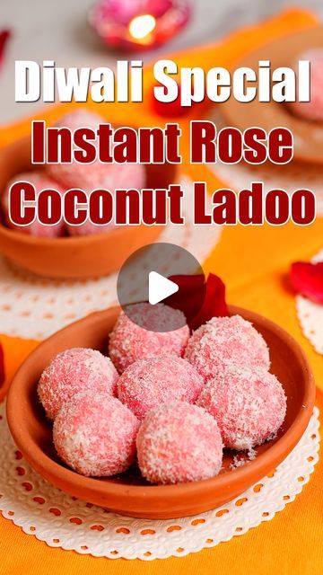 Coconut Ladoo Recipe Condensed Milk, Rose Coconut Ladoo, Laddoo Recipe, Coconut Ladoo Recipe, Coconut Ladoo, Rose Syrup, Ladoo Recipe, Asian Sweets, Desiccated Coconut