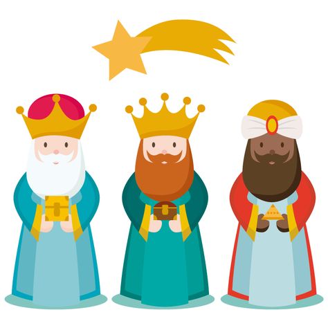 Imagen de Los tres Reyes Magos de aspecto sencillo y muy icónico, es ideal para acompañar a cualquier promoción sobre el Día de Reyes o Día del Niño. Roi Mage, Three Wise Men, Kings Day, Three Kings, Navidad Christmas, Kyrie Irving, Wise Men, Practical Magic, Christmas Drawing