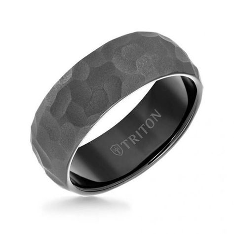 8mm Black Tungsten Carbide Edge To Edge Band With Hammered Pattern. As the authority in contemporary metal jewelry, Triton offers the modern, ambitious man rings strong enough to withstand, and complement, his active, everyday lifestyle, combining unique and innovative designs with materials that are as bold and fearless as the man himself. model no. 11-6017BC8-G Black Tungsten Carbide Ring, Perfect Wedding Ring, Comfort Fit Wedding Band, Hammered Ring, Hammered Band, Black Tungsten, Tungsten Carbide Rings, Hammered Rings, Tungsten Carbide