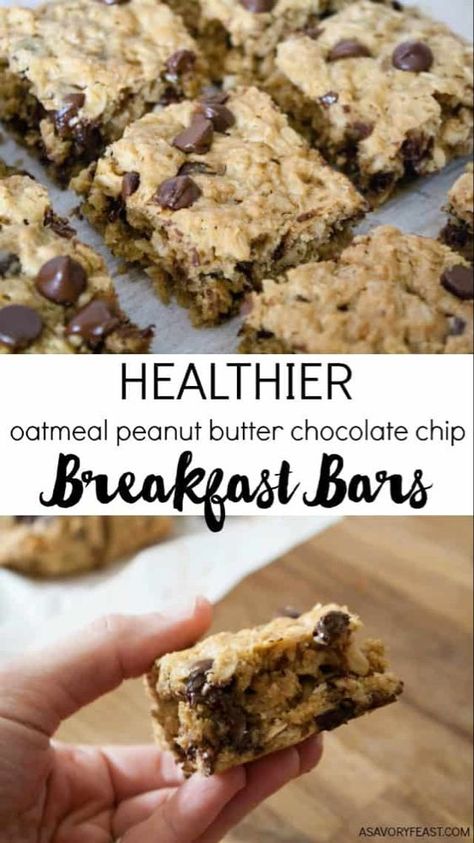 Chocolate Chip Breakfast Bars, Oatmeal Peanut Butter Chocolate Chip, Chocolate Chip Breakfast, Oats Peanut Butter, Breakfast Bars Recipe, Oatmeal Peanut Butter, Breakfast Oats, Menu Sarapan Sehat, Healthy Oatmeal